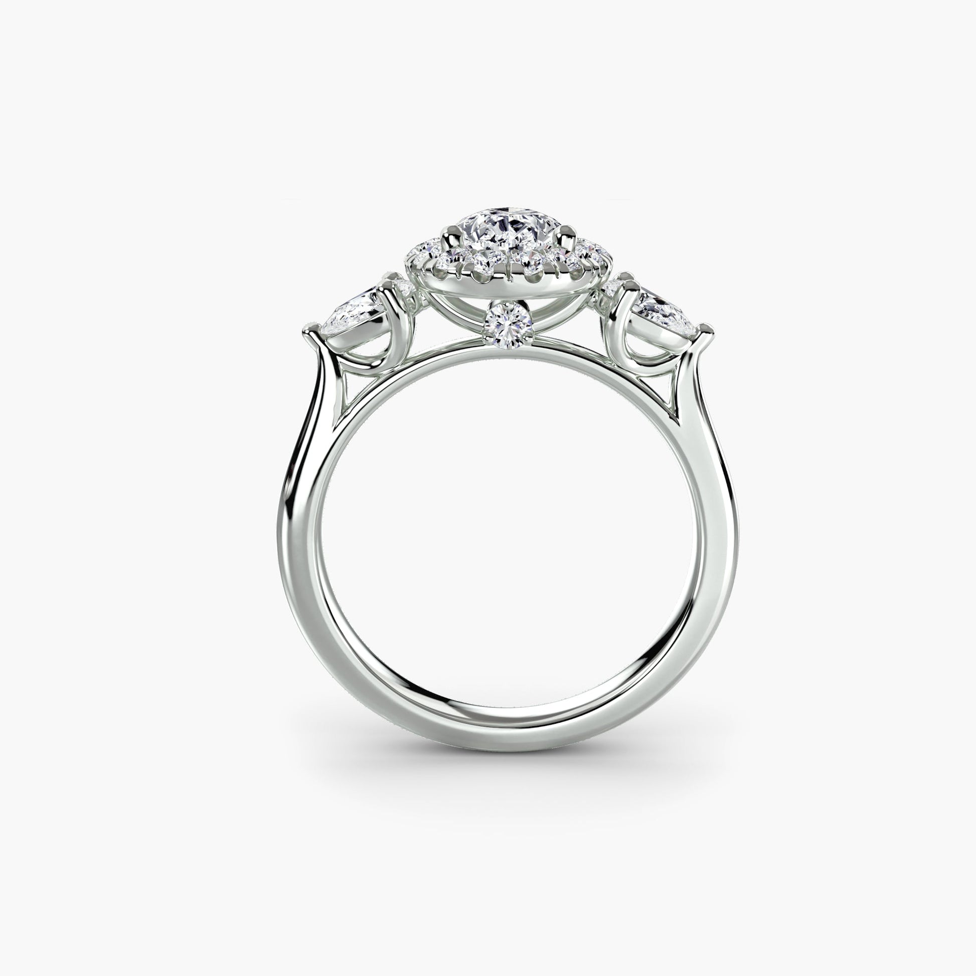 Three-Stone Ring with Halo - AYKA JEWELS