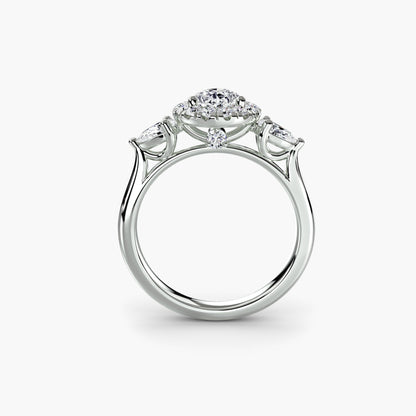 Three-Stone Ring with Halo - AYKA JEWELS