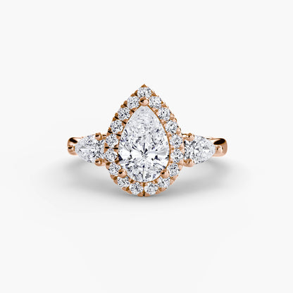 Three-Stone Ring with Halo - AYKA JEWELS