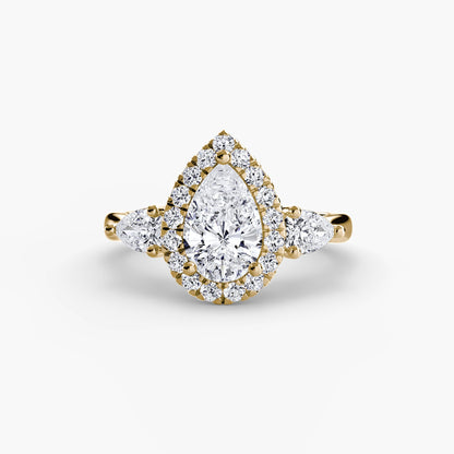 Three-Stone Ring with Halo - AYKA JEWELS