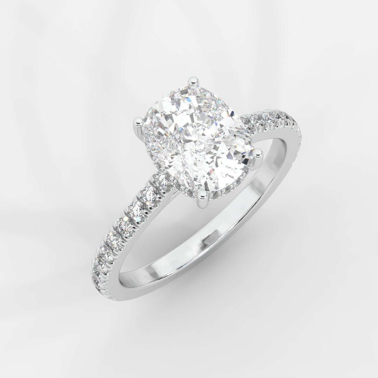 Vivienne Diamond Ring with Hidden Halo and Pavé Band - Cushion - AYKA JEWELS