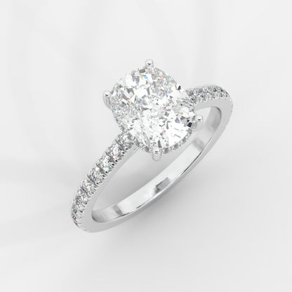 Vivienne Diamond Ring with Hidden Halo and Pavé Band - Cushion - AYKA JEWELS
