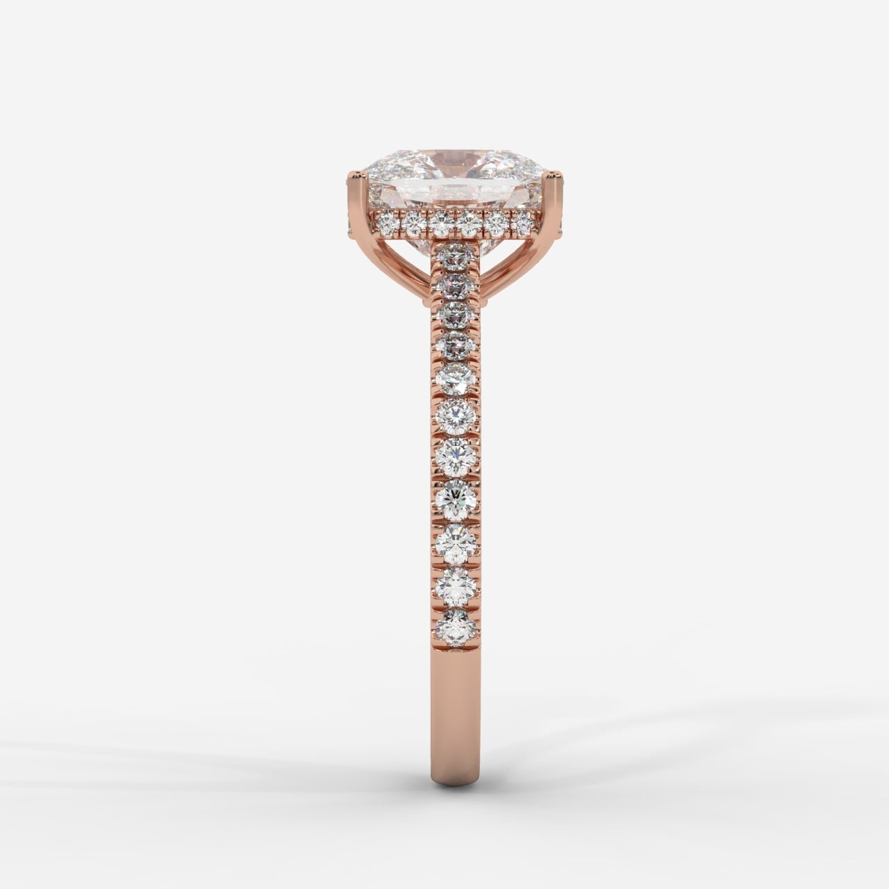 Vivienne Diamond Ring with Hidden Halo and Pavé Band - Cushion - AYKA JEWELS