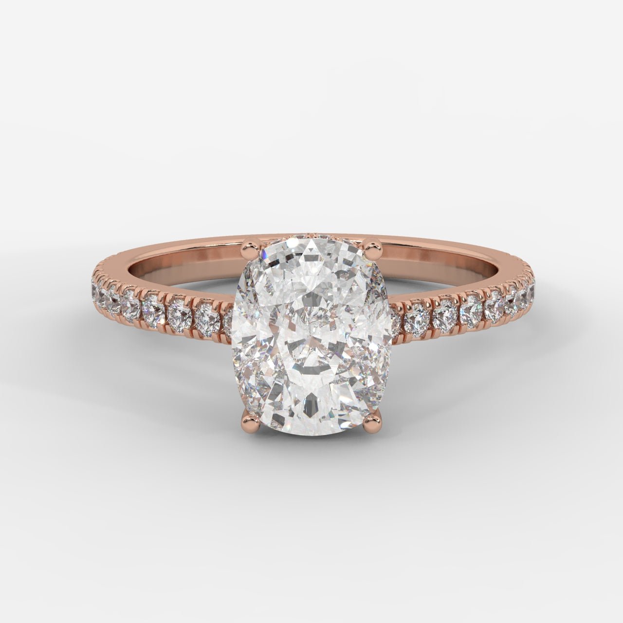 Vivienne Diamond Ring with Hidden Halo and Pavé Band - Cushion - AYKA JEWELS