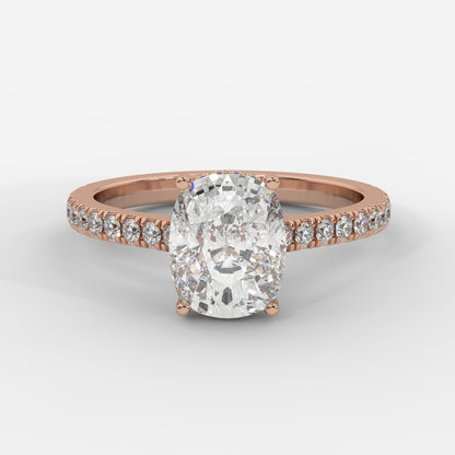 Vivienne Diamond Ring with Hidden Halo and Pavé Band - Cushion - AYKA JEWELS