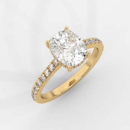 Vivienne Diamond Ring with Hidden Halo and Pavé Band - Cushion - AYKA JEWELS