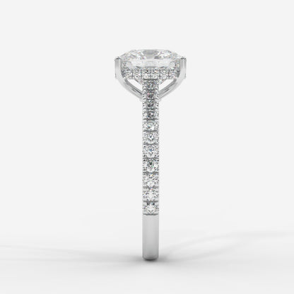 Vivienne Diamond Ring with Hidden Halo and Pavé Band - Cushion - AYKA JEWELS