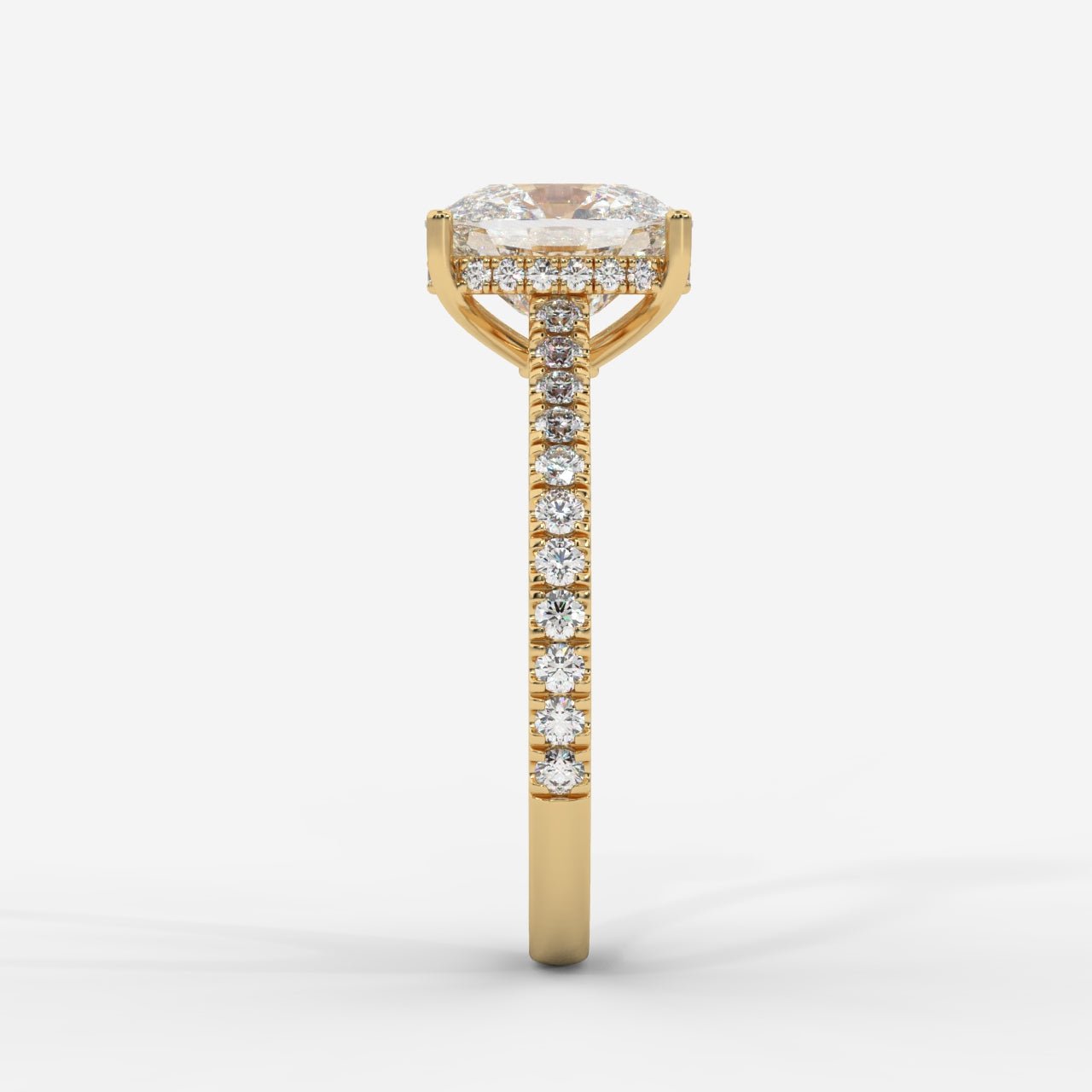 Vivienne Diamond Ring with Hidden Halo and Pavé Band - Cushion - AYKA JEWELS
