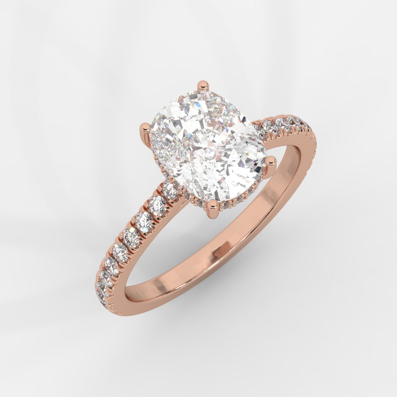 Vivienne Diamond Ring with Hidden Halo and Pavé Band - Cushion - AYKA JEWELS