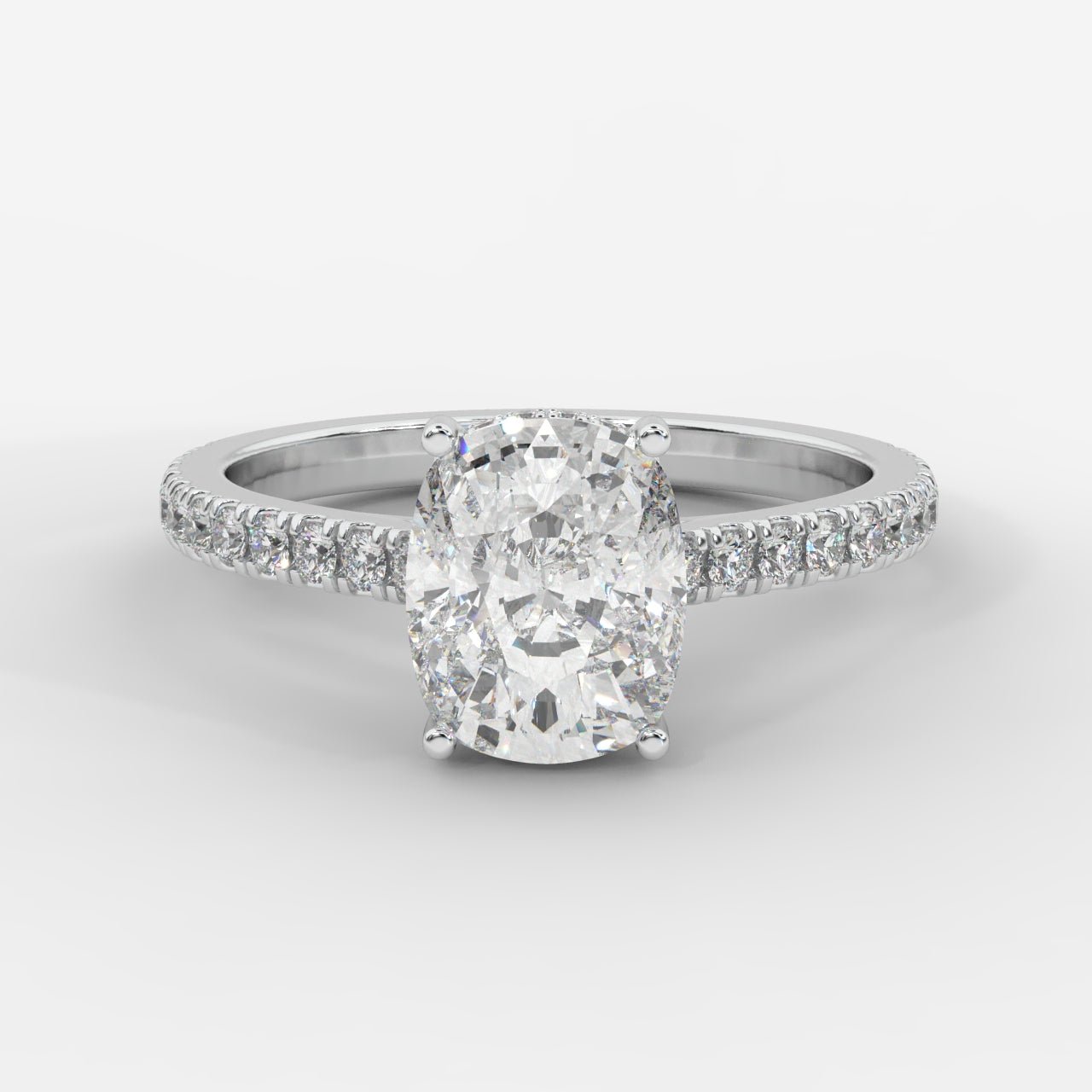 Vivienne Diamond Ring with Hidden Halo and Pavé Band - Cushion - AYKA JEWELS