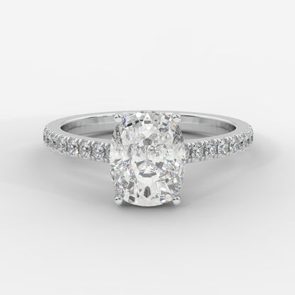 Vivienne Diamond Ring with Hidden Halo and Pavé Band - Cushion - AYKA JEWELS