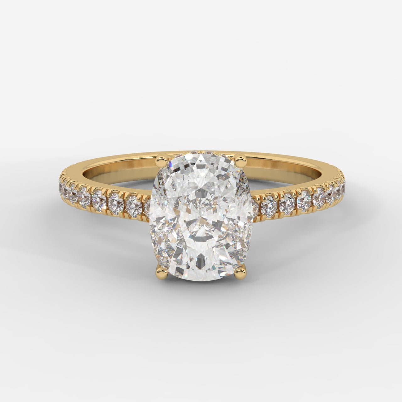 Vivienne Diamond Ring with Hidden Halo and Pavé Band - Cushion - AYKA JEWELS