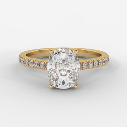 Vivienne Diamond Ring with Hidden Halo and Pavé Band - Cushion - AYKA JEWELS