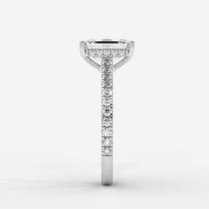 Vivienne Diamond Ring with Hidden Halo and Pavé Band - Emerald - AYKA JEWELS