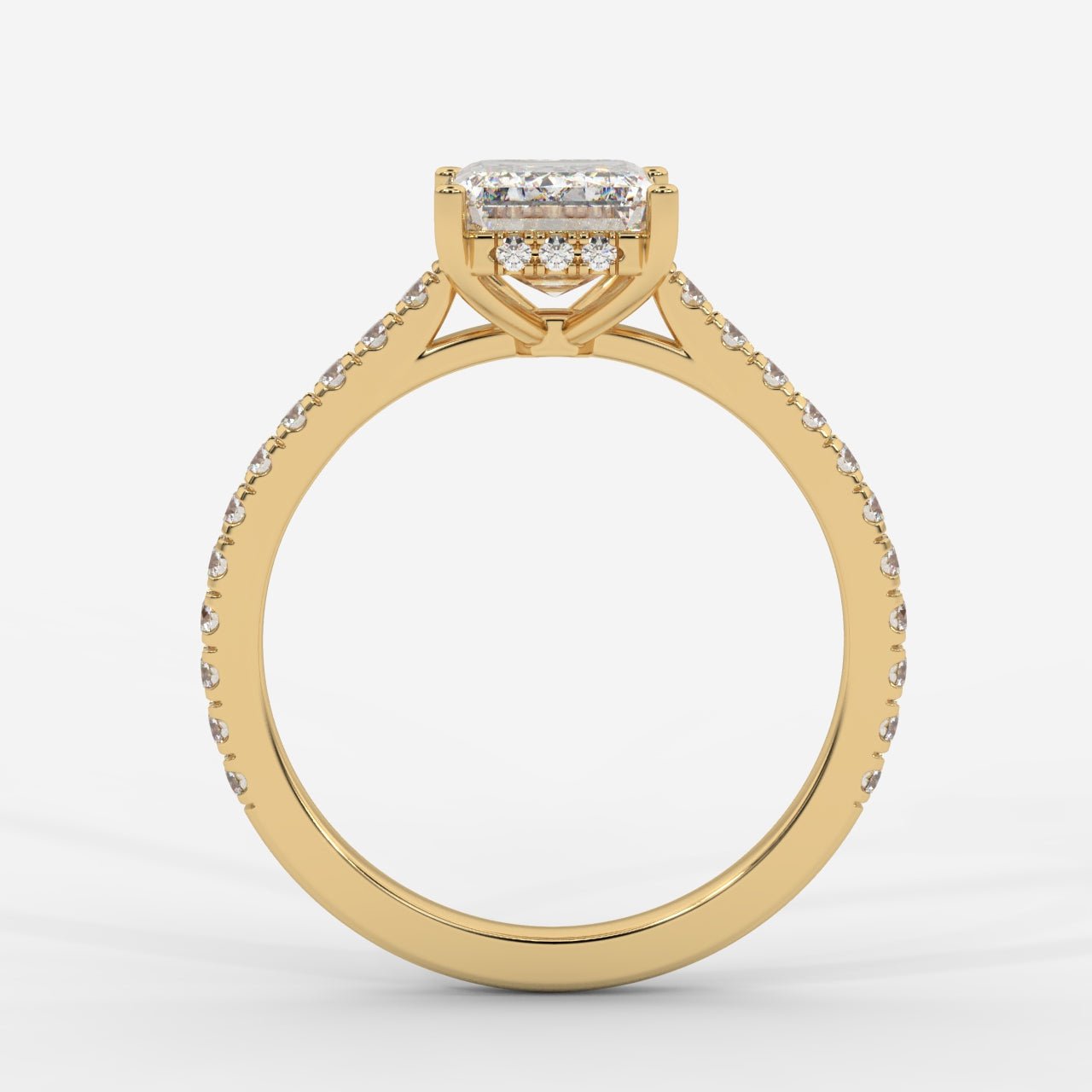 Vivienne Diamond Ring with Hidden Halo and Pavé Band - Emerald - AYKA JEWELS