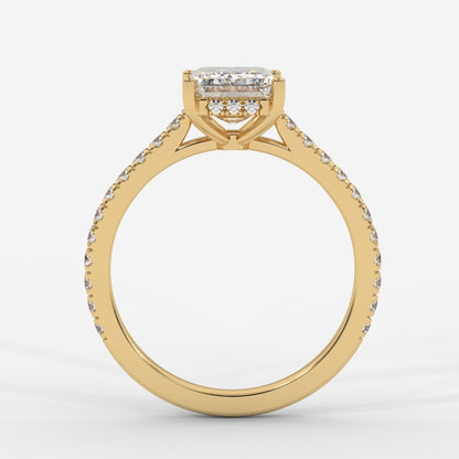 Vivienne Diamond Ring with Hidden Halo and Pavé Band - Emerald - AYKA JEWELS