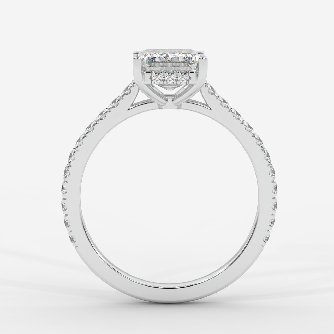 Vivienne Diamond Ring with Hidden Halo and Pavé Band - Emerald - AYKA JEWELS