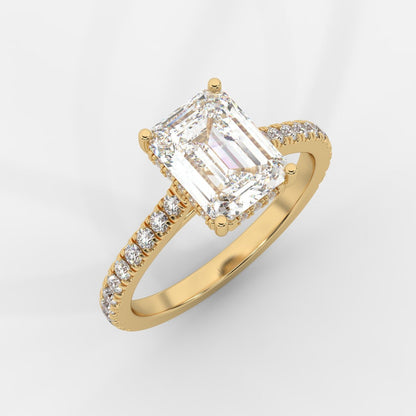 Vivienne Diamond Ring with Hidden Halo and Pavé Band - Emerald - AYKA JEWELS