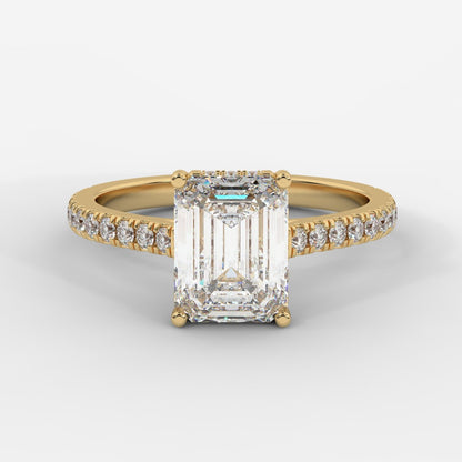 Vivienne Diamond Ring with Hidden Halo and Pavé Band - Emerald - AYKA JEWELS
