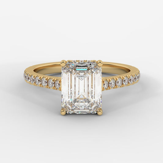 Vivienne Diamond Ring with Hidden Halo and Pavé Band - Emerald - AYKA JEWELS