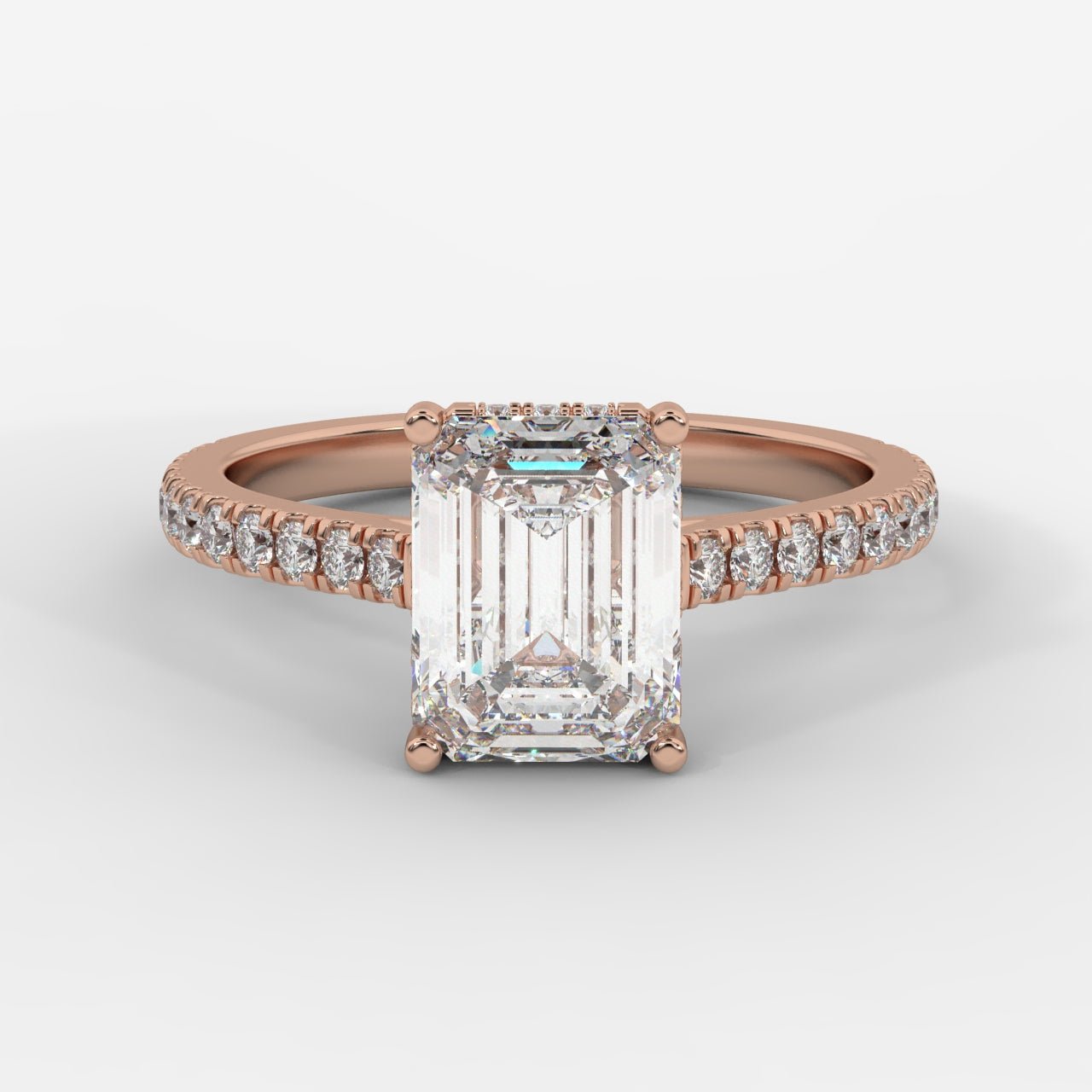 Vivienne Diamond Ring with Hidden Halo and Pavé Band - Emerald - AYKA JEWELS