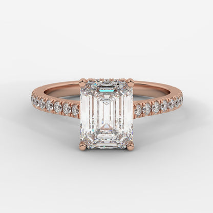 Vivienne Diamond Ring with Hidden Halo and Pavé Band - Emerald - AYKA JEWELS