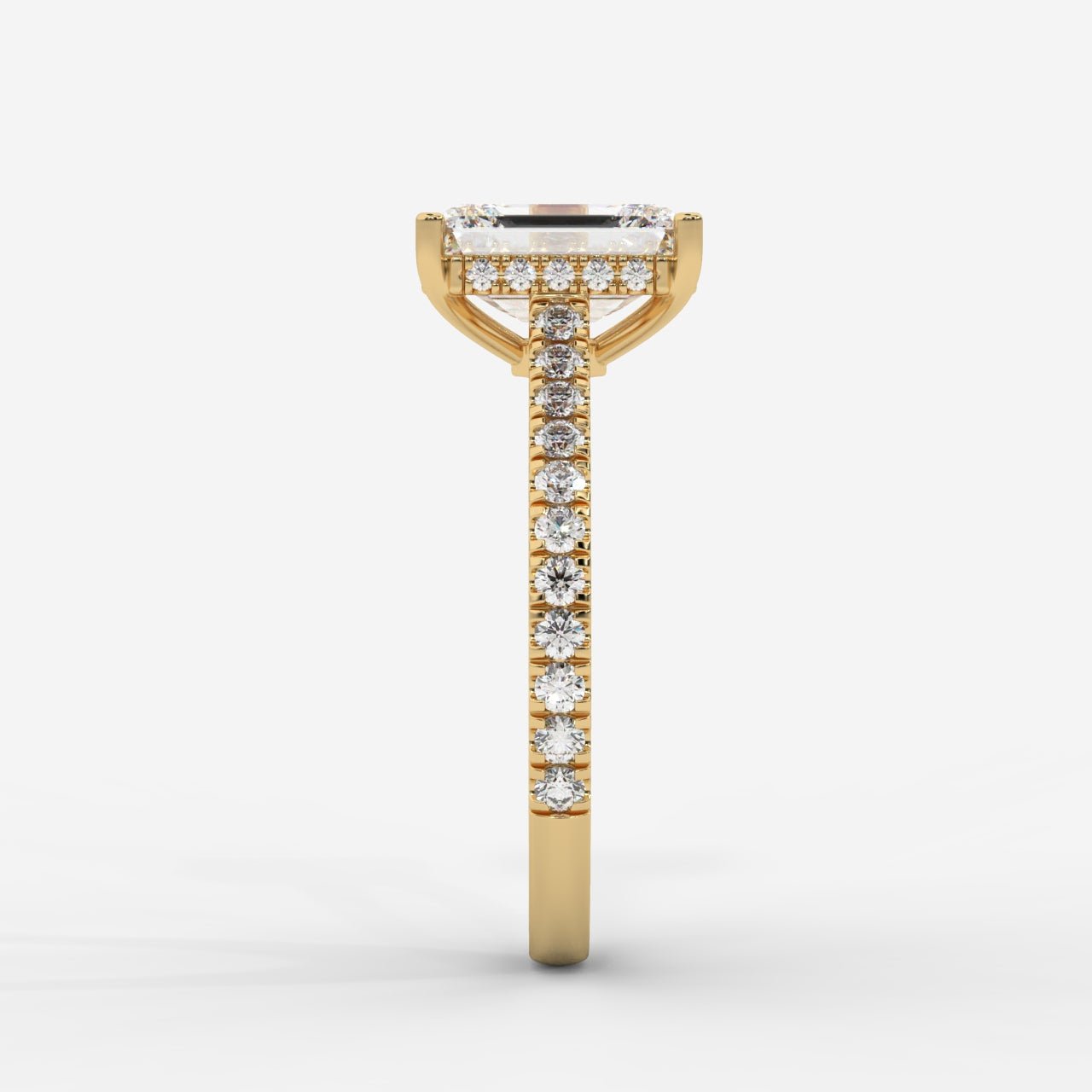 Vivienne Diamond Ring with Hidden Halo and Pavé Band - Emerald - AYKA JEWELS