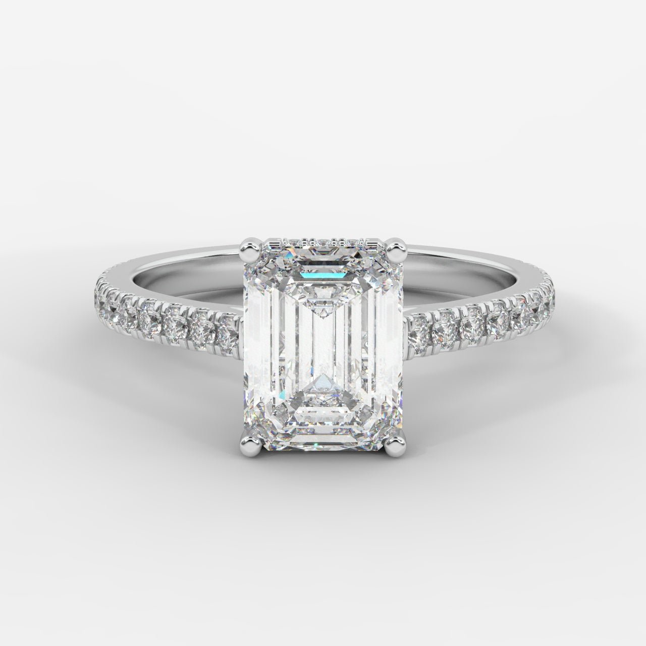 Vivienne Diamond Ring with Hidden Halo and Pavé Band - Emerald - AYKA JEWELS