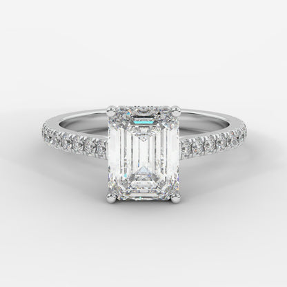 Vivienne Diamond Ring with Hidden Halo and Pavé Band - Emerald - AYKA JEWELS