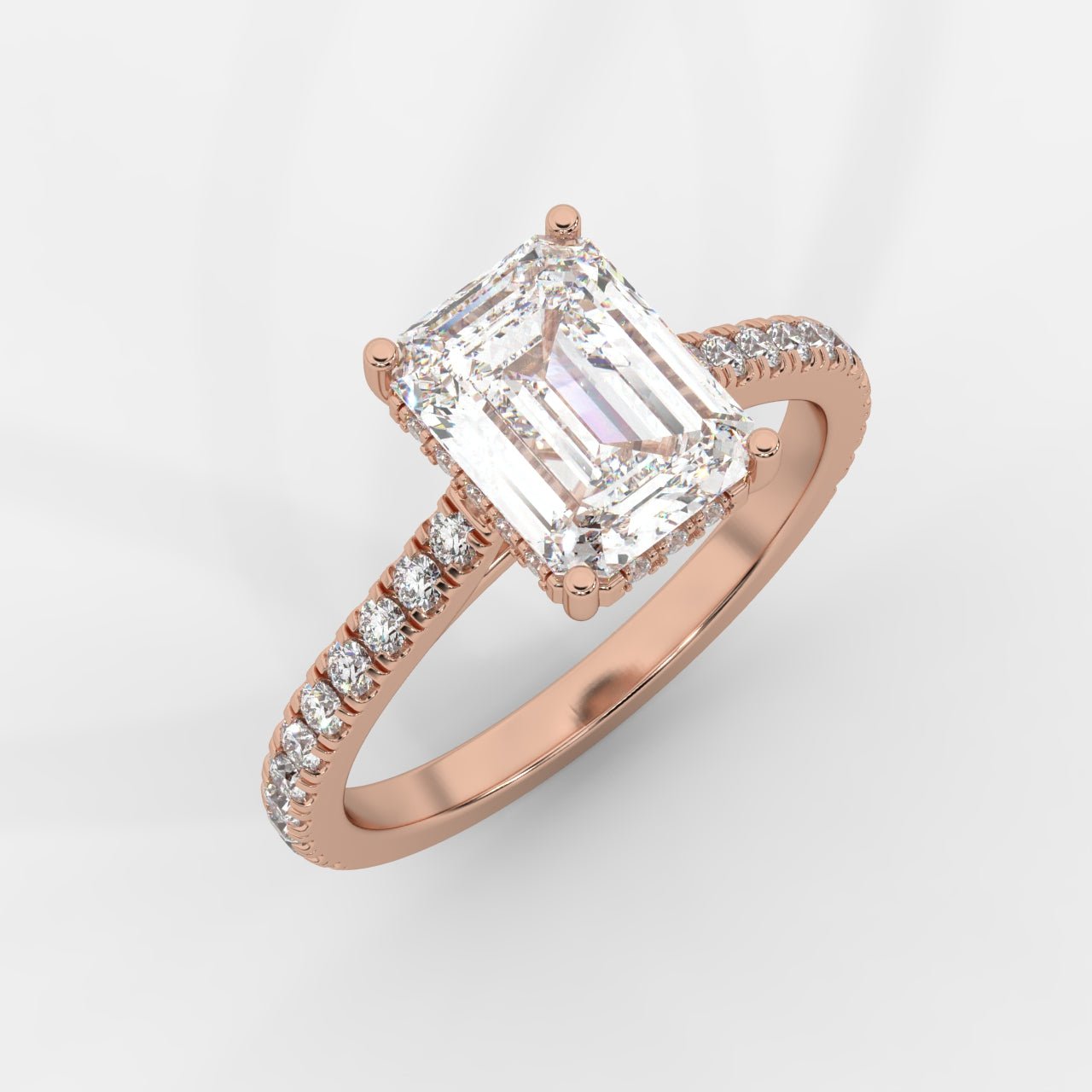 Vivienne Diamond Ring with Hidden Halo and Pavé Band - Emerald - AYKA JEWELS