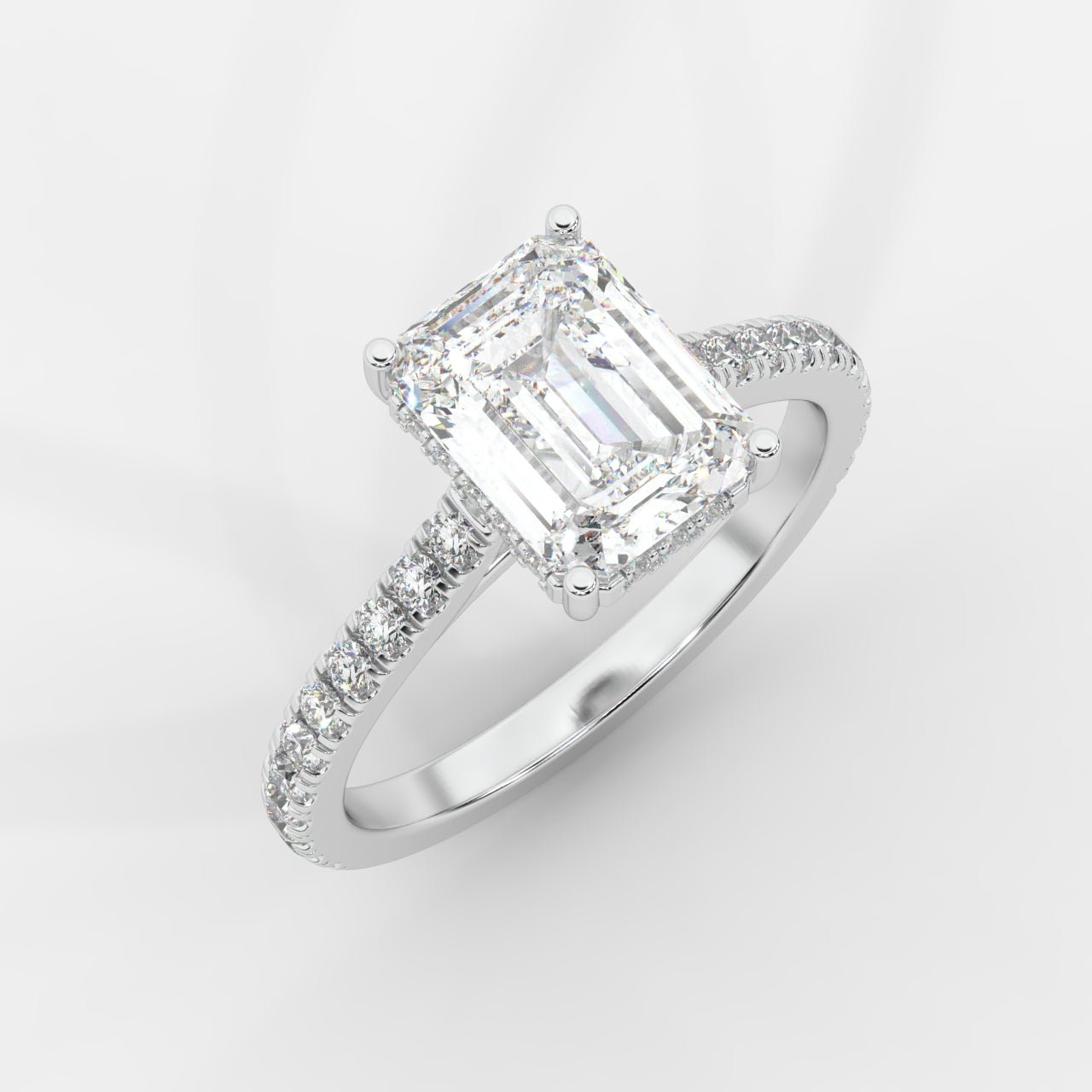 Vivienne Diamond Ring with Hidden Halo and Pavé Band - Emerald - AYKA JEWELS