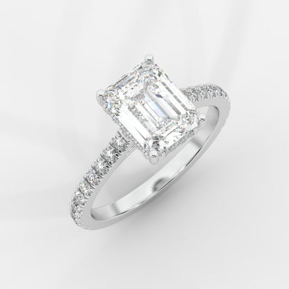 Vivienne Diamond Ring with Hidden Halo and Pavé Band - Emerald - AYKA JEWELS