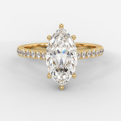 Vivienne Diamond Ring with Hidden Halo and Pavé Band - Marquise - AYKA JEWELS