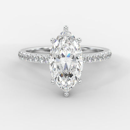 Vivienne Diamond Ring with Hidden Halo and Pavé Band - Marquise - AYKA JEWELS