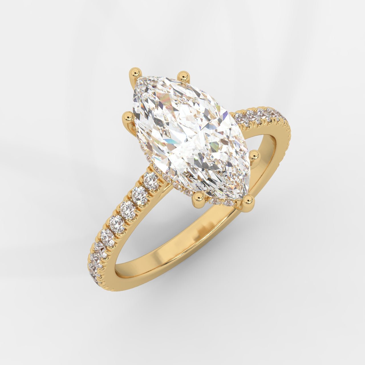 Vivienne Diamond Ring with Hidden Halo and Pavé Band - Marquise - AYKA JEWELS