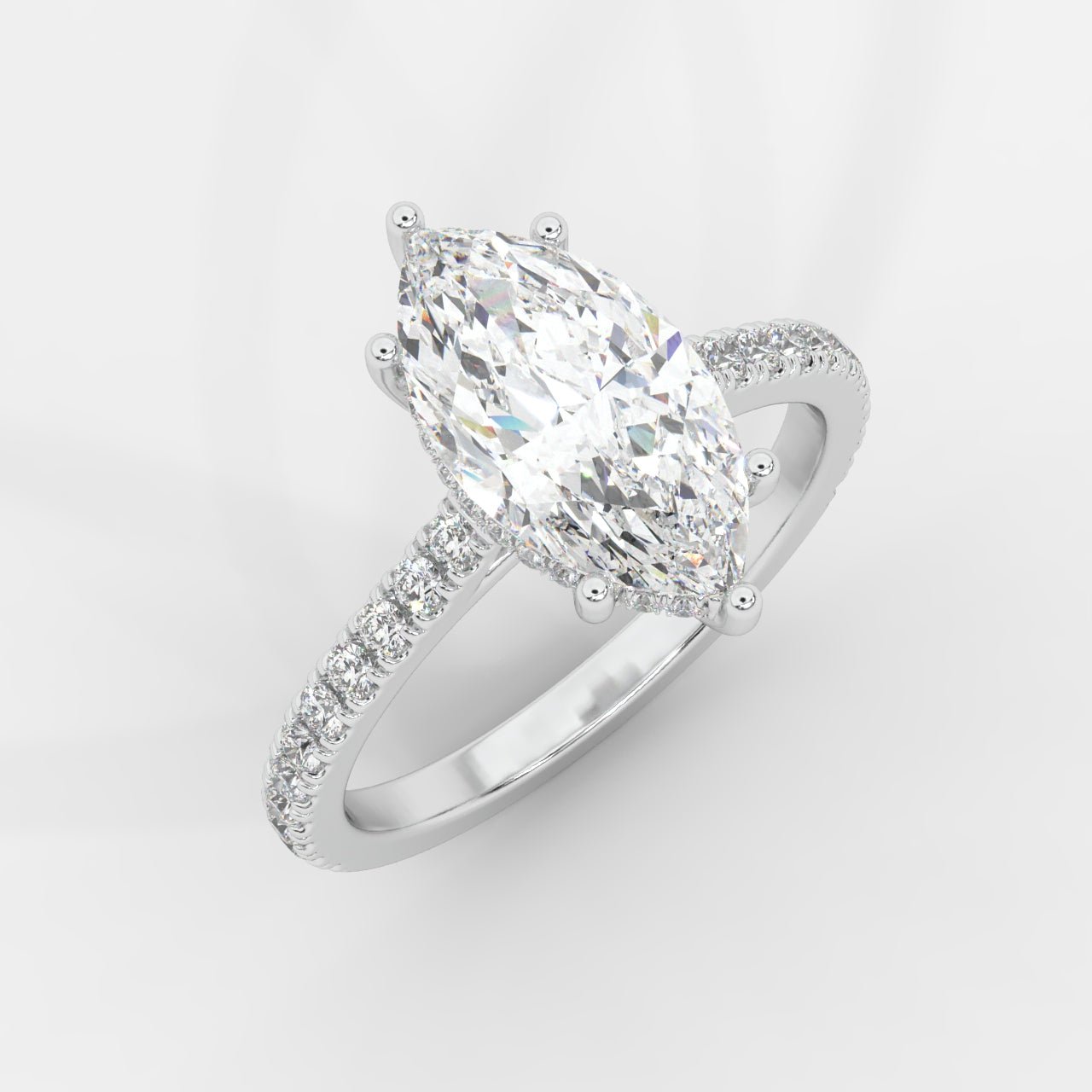 Vivienne Diamond Ring with Hidden Halo and Pavé Band - Marquise - AYKA JEWELS