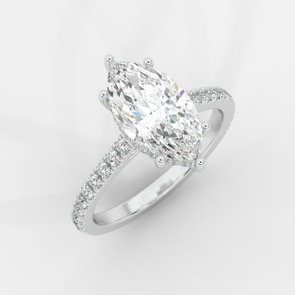 Vivienne Diamond Ring with Hidden Halo and Pavé Band - Marquise - AYKA JEWELS