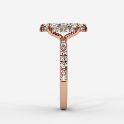 Vivienne Diamond Ring with Hidden Halo and Pavé Band - Marquise - AYKA JEWELS