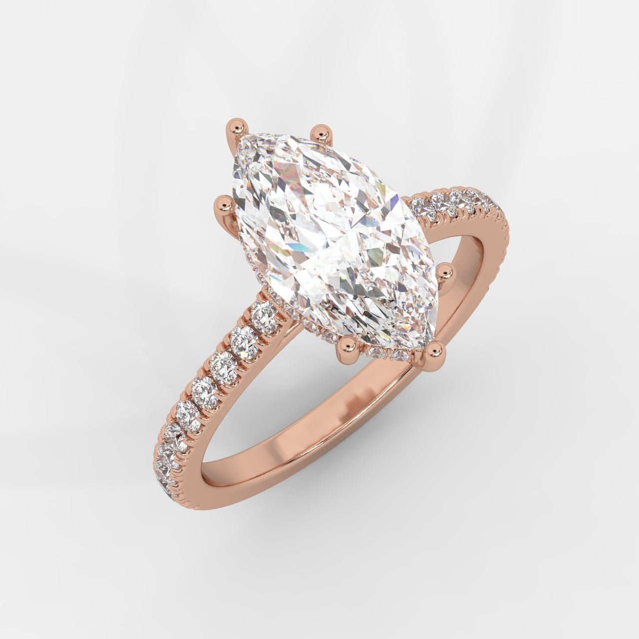 Vivienne Diamond Ring with Hidden Halo and Pavé Band - Marquise - AYKA JEWELS