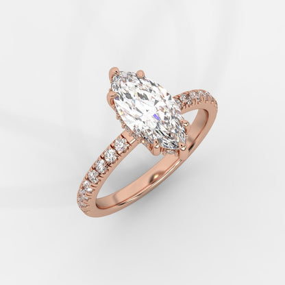 Vivienne Diamond Ring with Hidden Halo and Pavé Band - Marquise - AYKA JEWELS