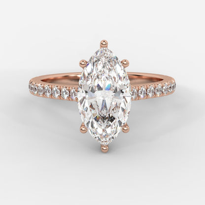 Vivienne Diamond Ring with Hidden Halo and Pavé Band - Marquise - AYKA JEWELS
