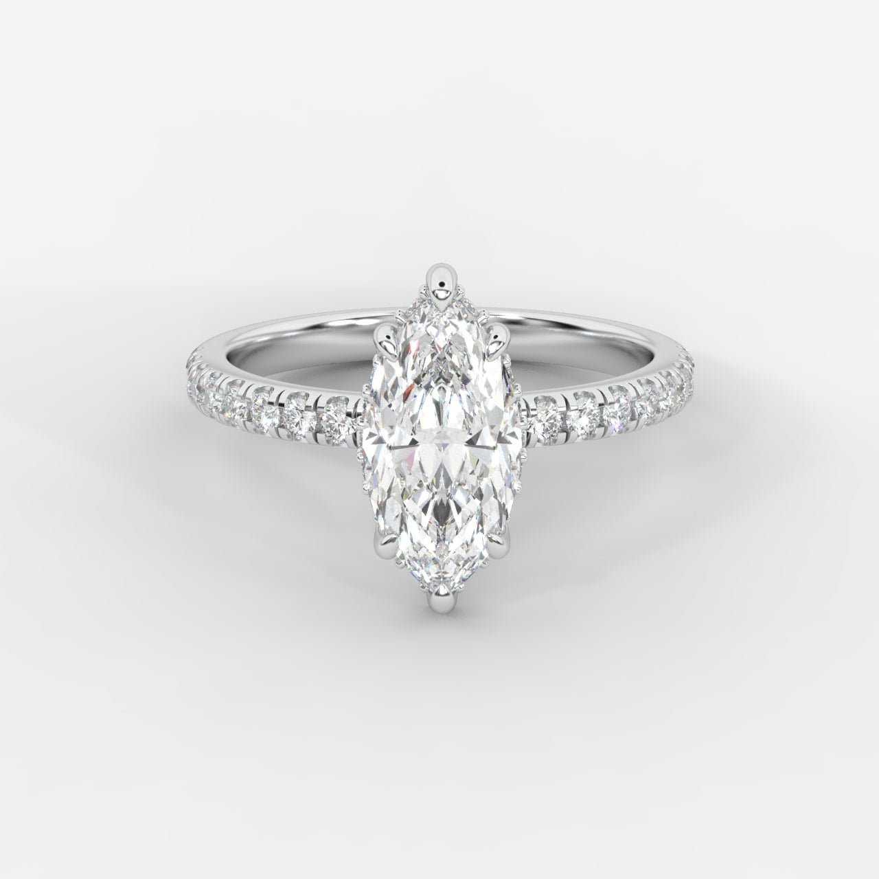 Vivienne Diamond Ring with Hidden Halo and Pavé Band - Marquise - AYKA JEWELS