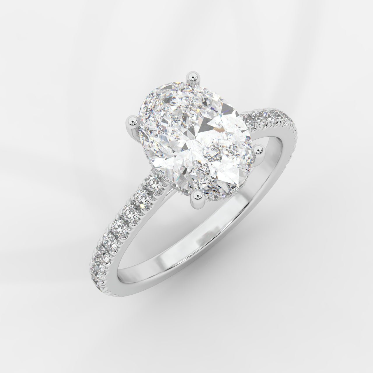 Vivienne Diamond Ring with Hidden Halo and Pavé Band - Oval - AYKA JEWELS