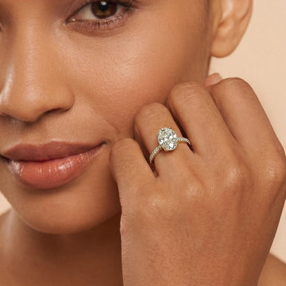 Vivienne Diamond Ring with Hidden Halo and Pavé Band - Oval - AYKA JEWELS