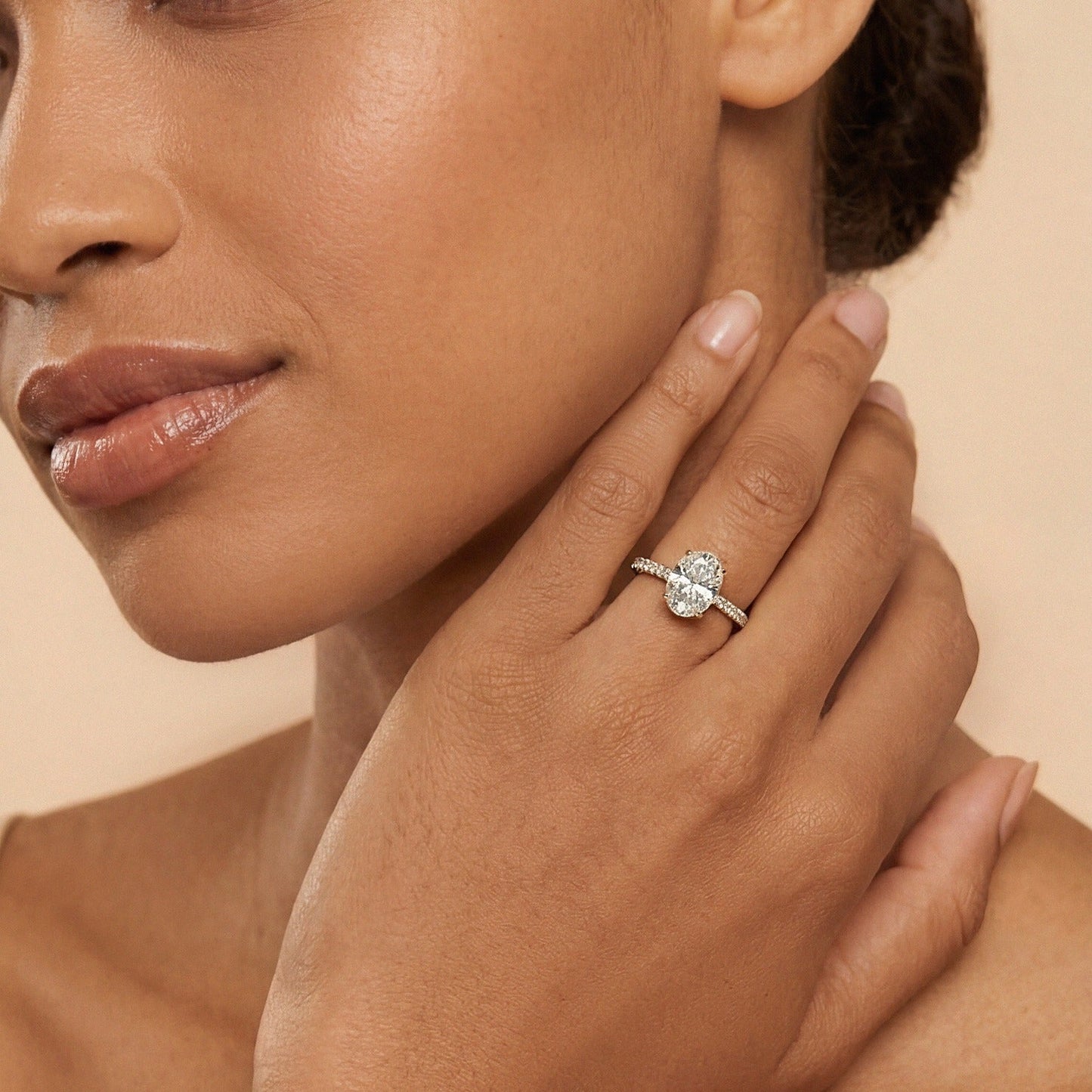 Vivienne Diamond Ring with Hidden Halo and Pavé Band - Oval - AYKA JEWELS