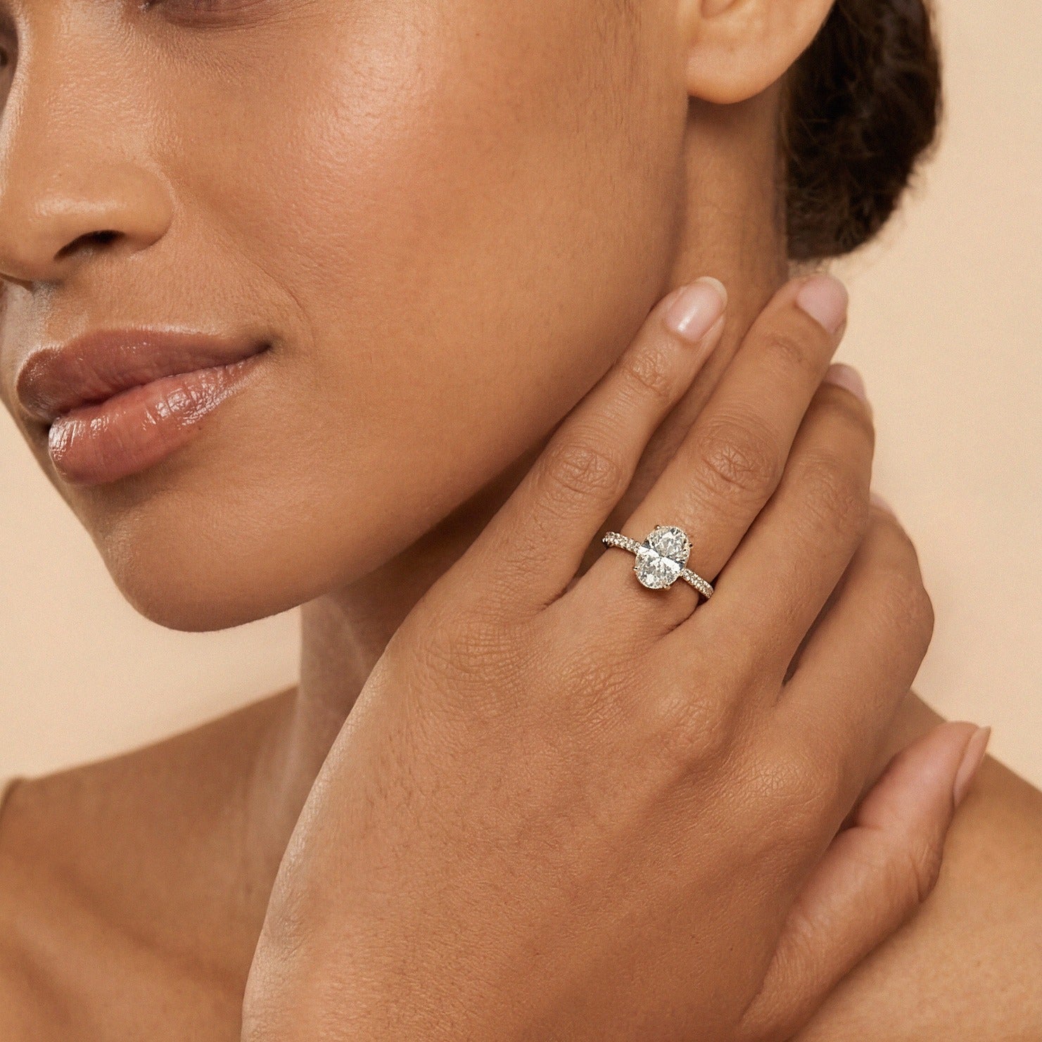 Vivienne Diamond Ring with Hidden Halo and Pavé Band - Oval - AYKA JEWELS