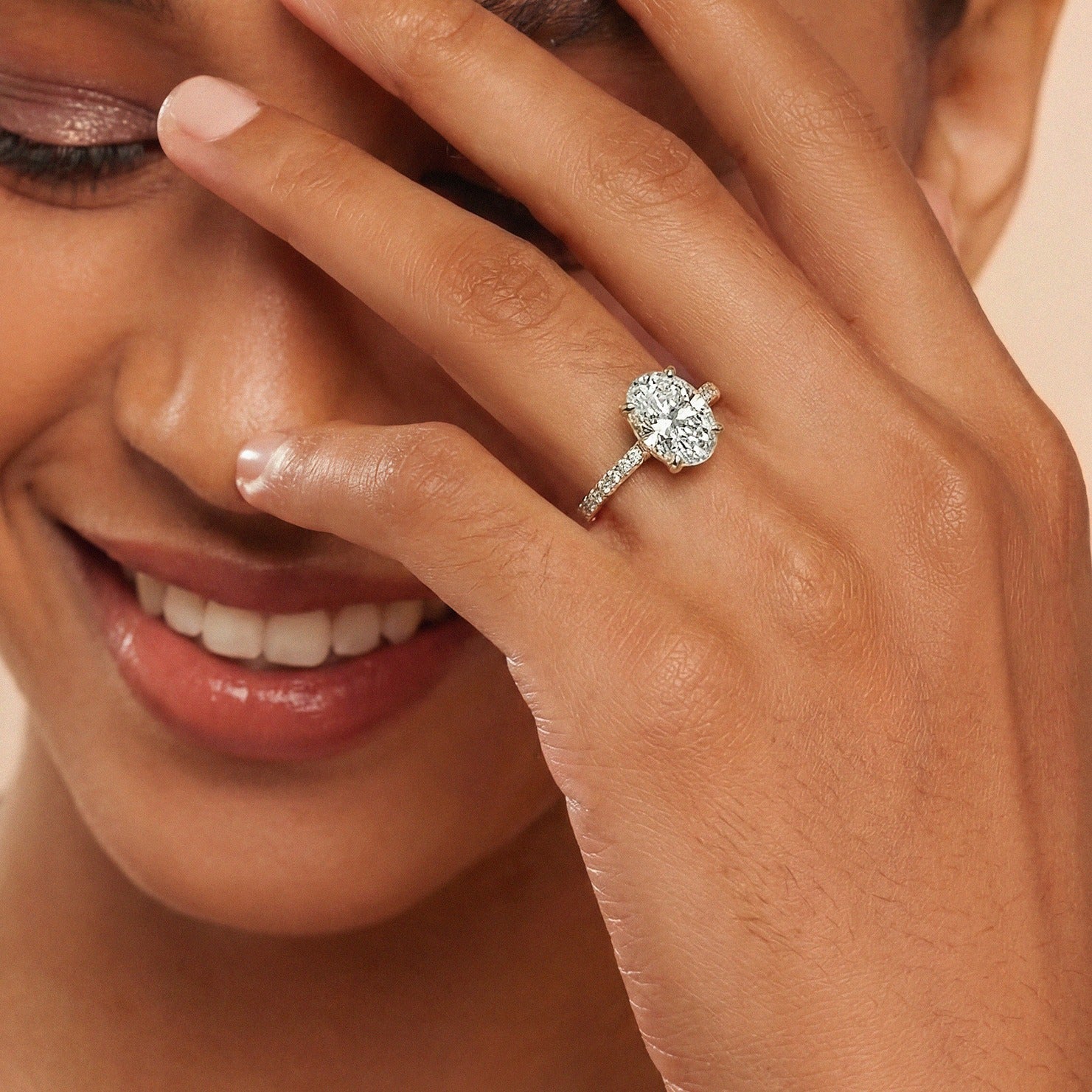 Vivienne Diamond Ring with Hidden Halo and Pavé Band - Oval - AYKA JEWELS