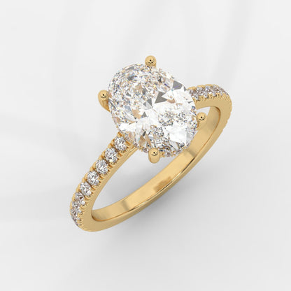 Vivienne Diamond Ring with Hidden Halo and Pavé Band - Oval - AYKA JEWELS
