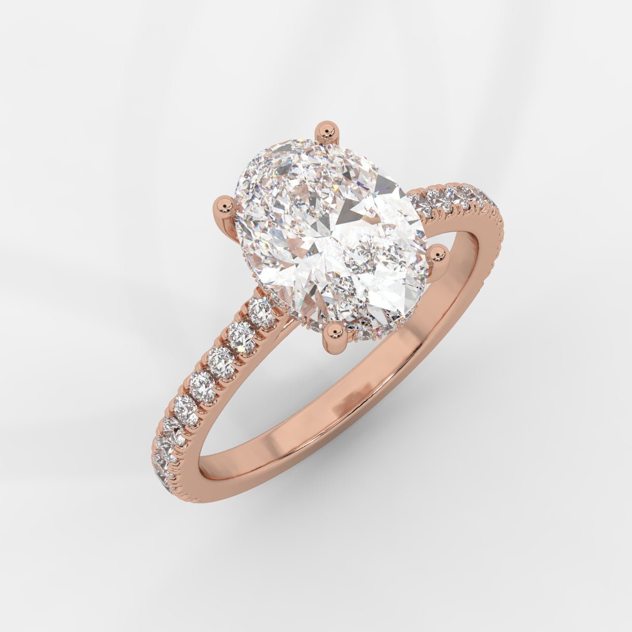 Vivienne Diamond Ring with Hidden Halo and Pavé Band - Oval - AYKA JEWELS