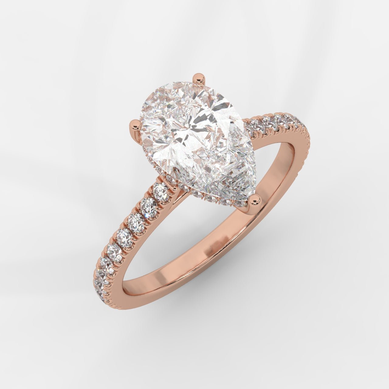 Vivienne Diamond Ring with Hidden Halo and Pavé Band - Pear - AYKA JEWELS